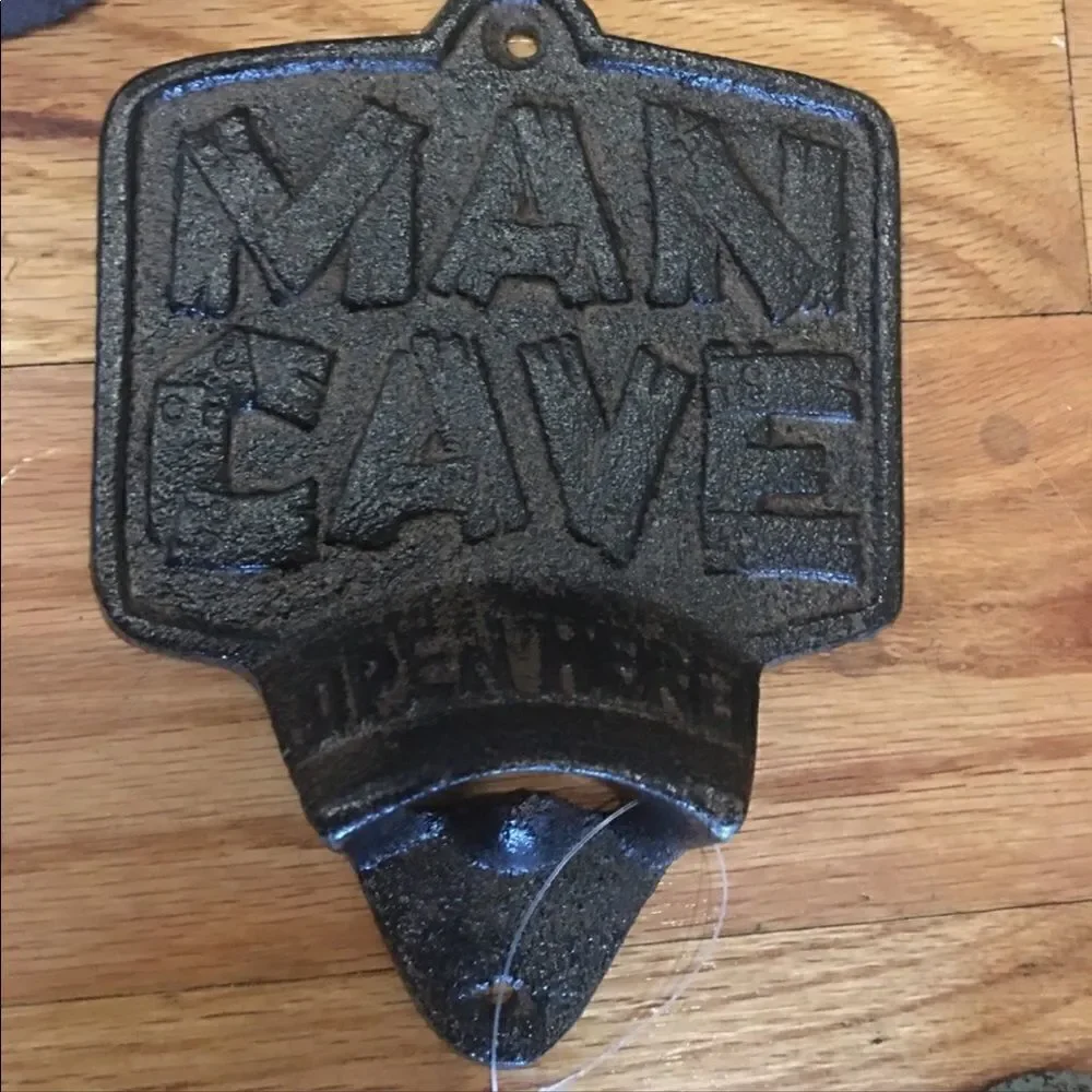 Man cave wall mounted bottle opener cast iron brown